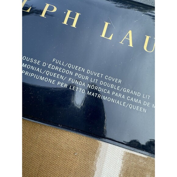 RALPH LAUREN MODERN EQUESTRIAN WINDOWPANE Plaid camel cream Queen DUVET New - Picture 3 of 5